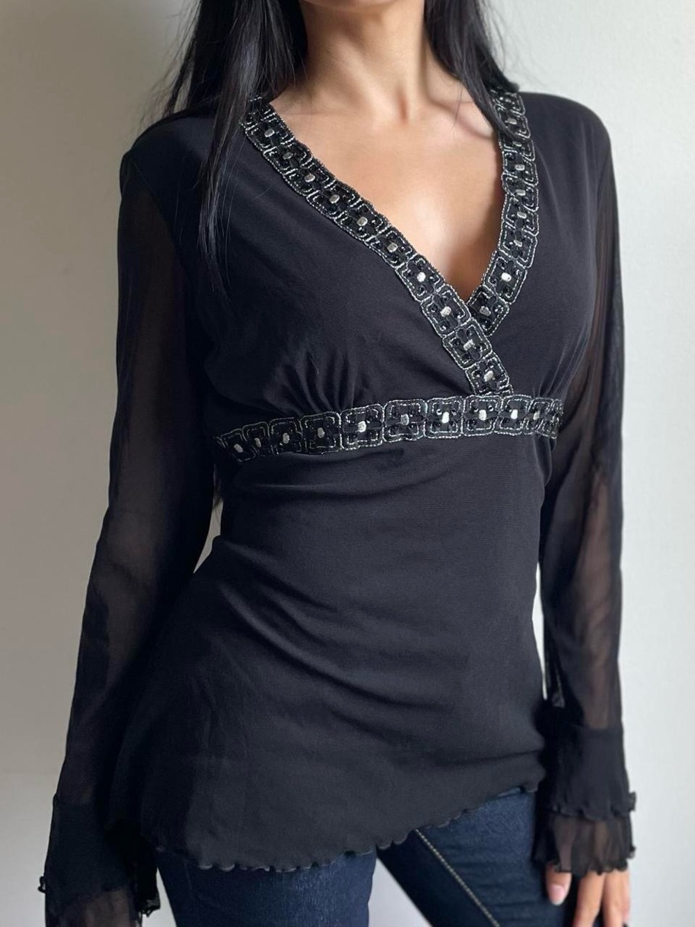 Apt. 9 Mesh Beaded V-Neck Top